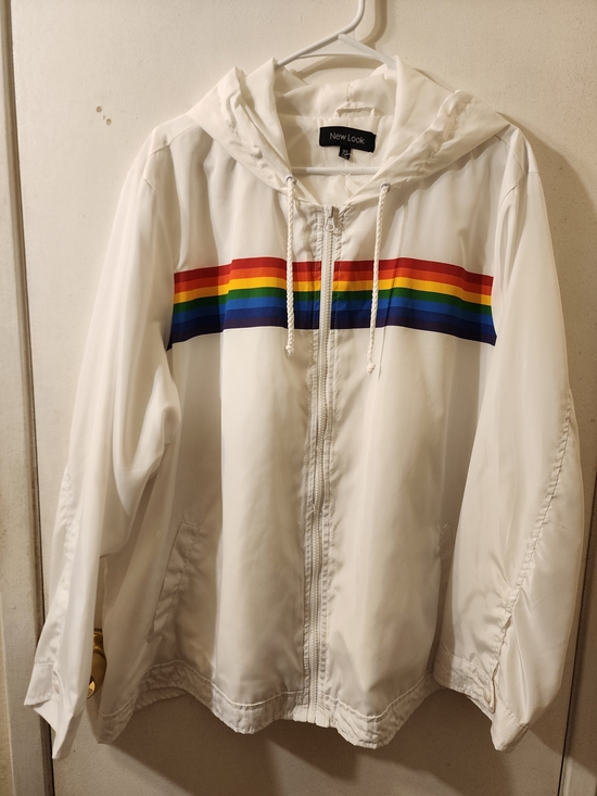 New Look Jackets & Blazers - New Look Women's Plus Size White Gay PRIDE LGBT Hooded Jacket w/ Rainbow Stripe